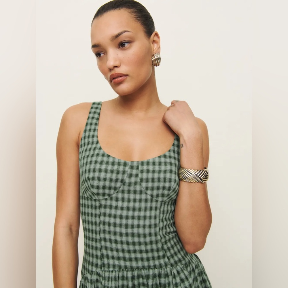 Reformation Green Gingham Midi Dress - Picture 3 of 9